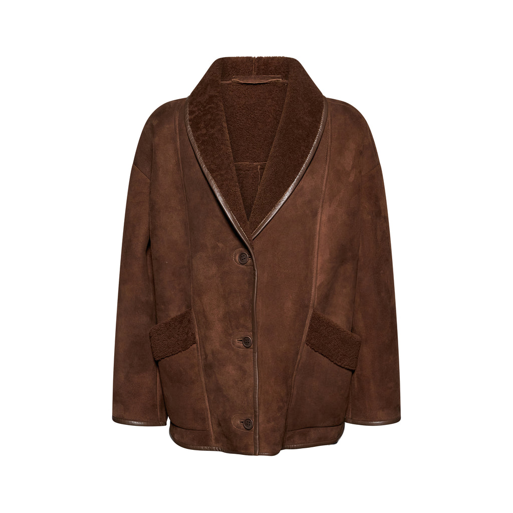 GIACCA IN SHEARLING - CHOCOLATE – vista frontale