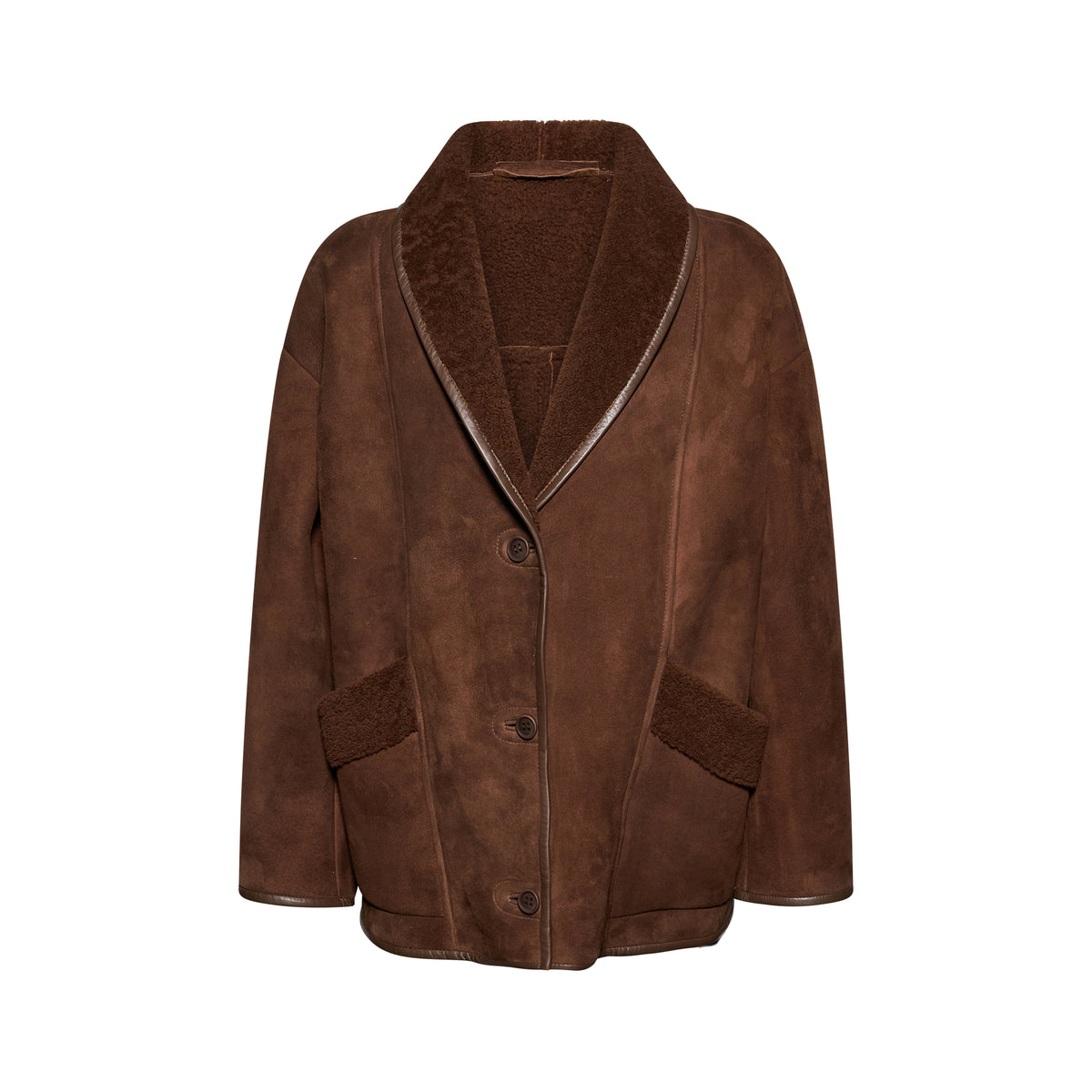 GIACCA IN SHEARLING - CHOCOLATE – vista frontale
