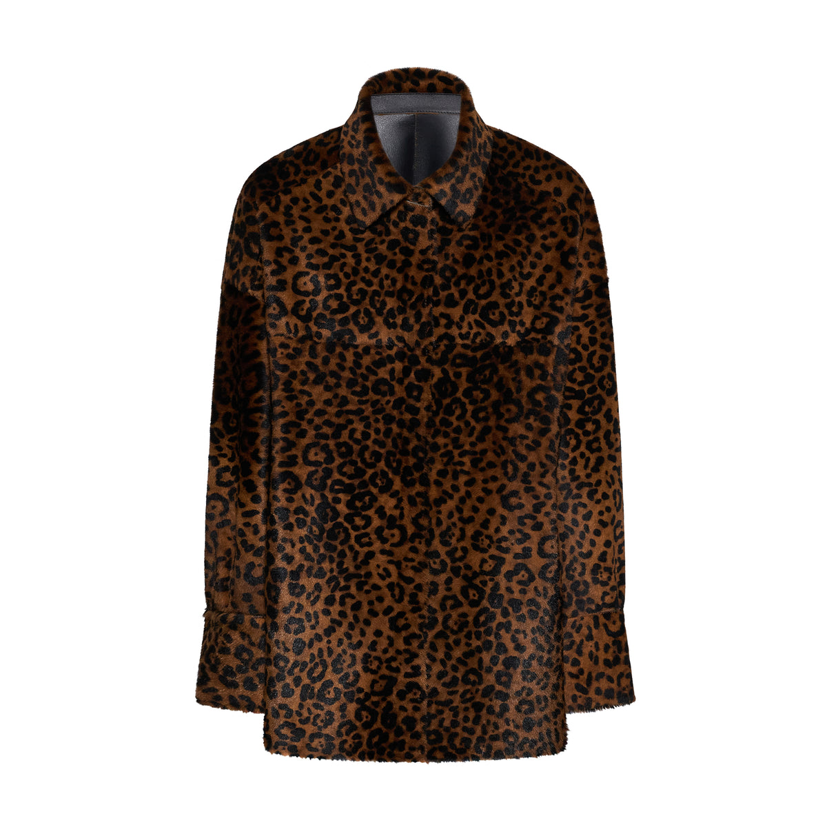 GIACCA IN SHEARLING CON STAMPA ANIMALIER - BROWN – vista frontale