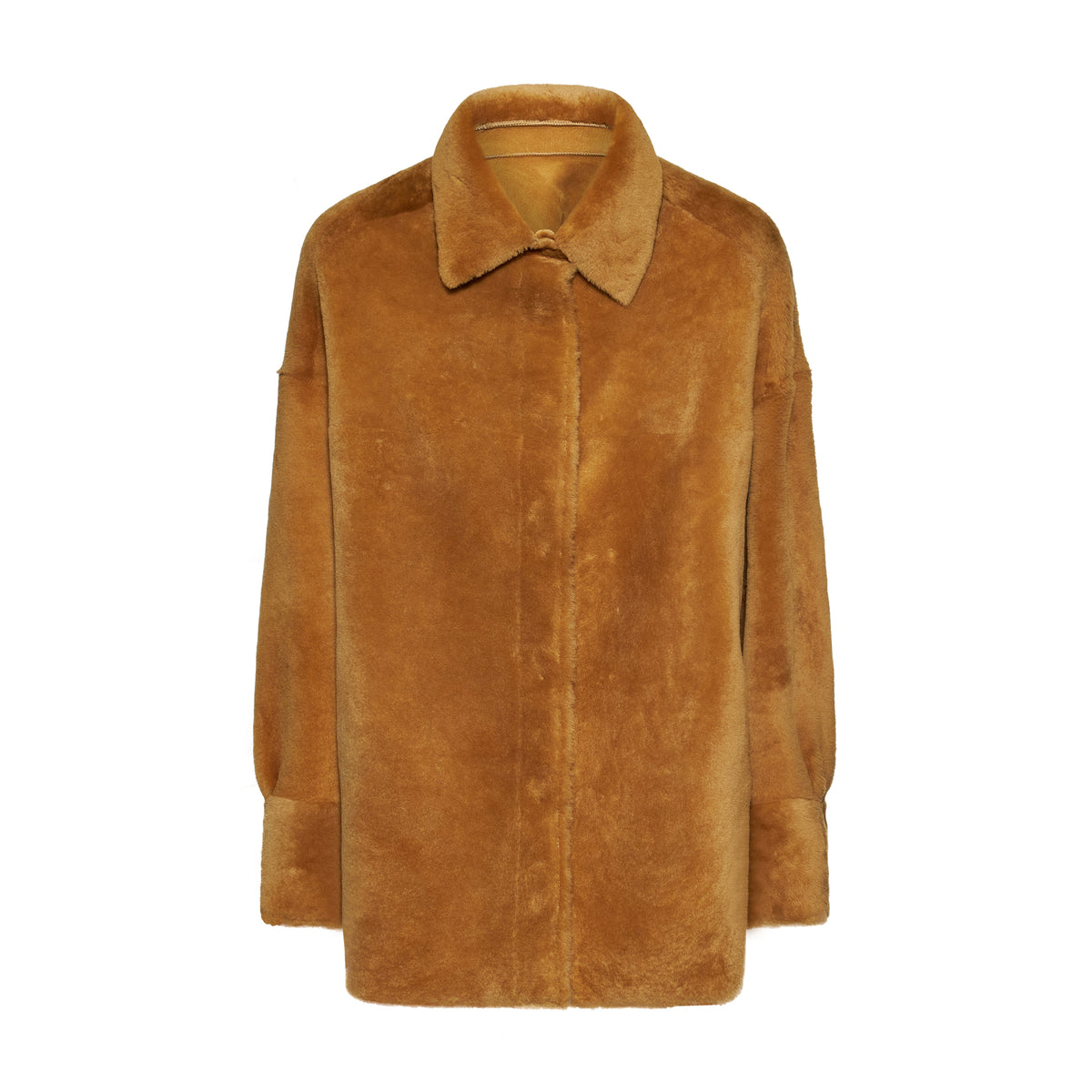 GIACCA IN SHEARLING - SENAPE – vista frontale