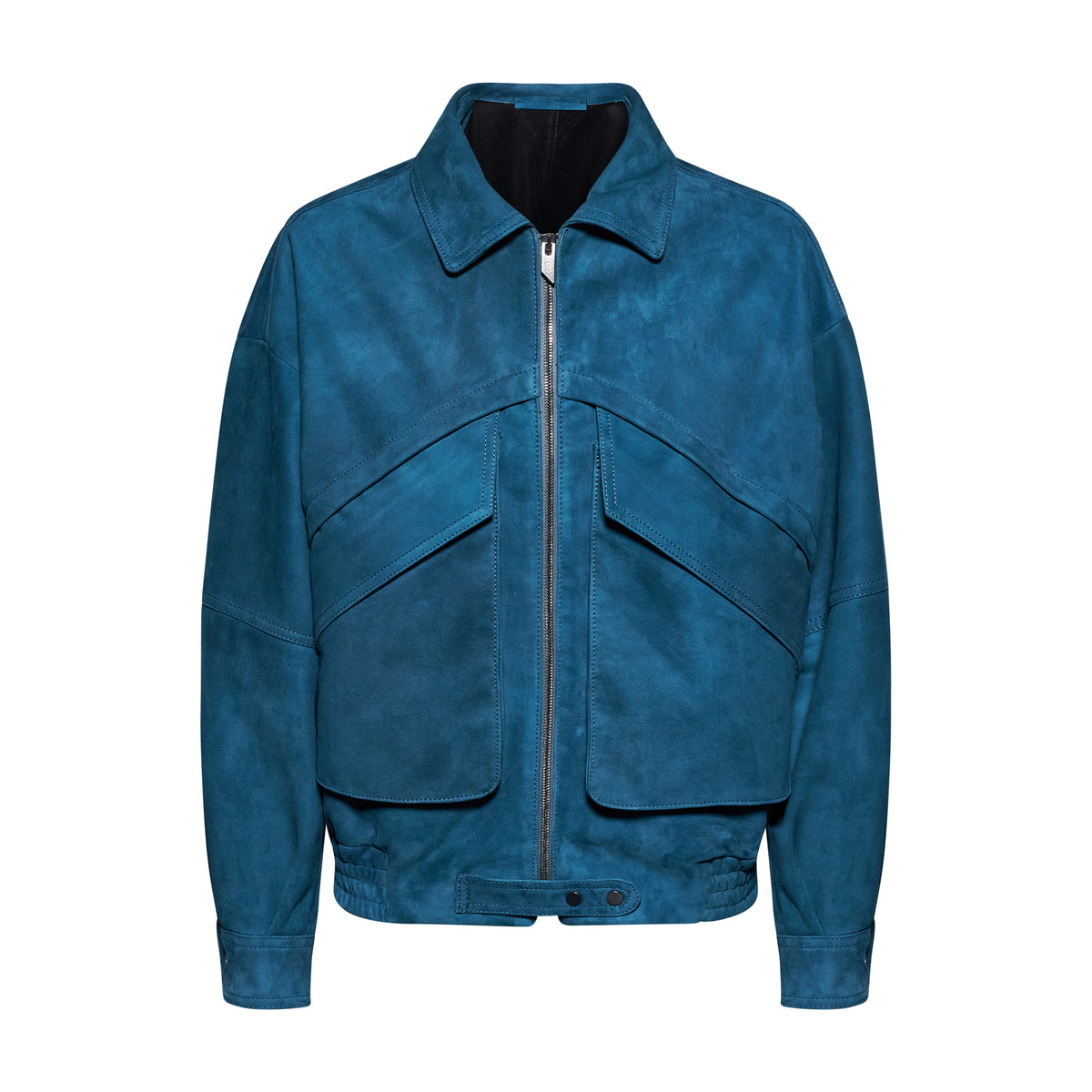 GIACCA IN PELLE SCAMOSCIATA - TEAL – vista frontale