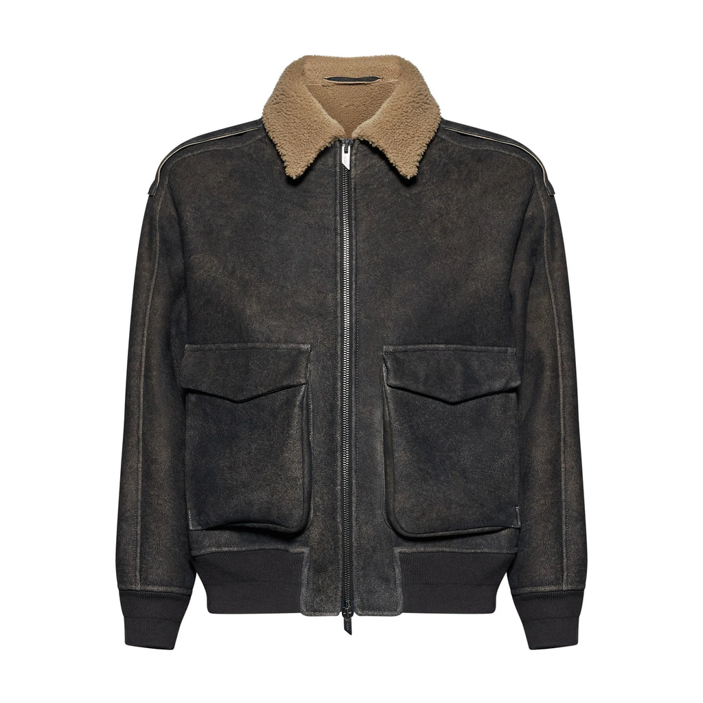 BOMBER IN SHEARLING - GREY/SPAGO – vista frontale