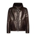 GIACCA CON CAPPUCCIO IN PELLE - DARK BROWN – vista frontale