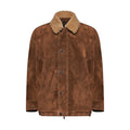 GIACCA IN PELLE SCAMOSCIATA CON COLLETTO IN SHEARLING - TOBACCO – vista frontale