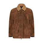 GIACCA IN PELLE SCAMOSCIATA CON COLLETTO IN SHEARLING - TOBACCO – vista frontale