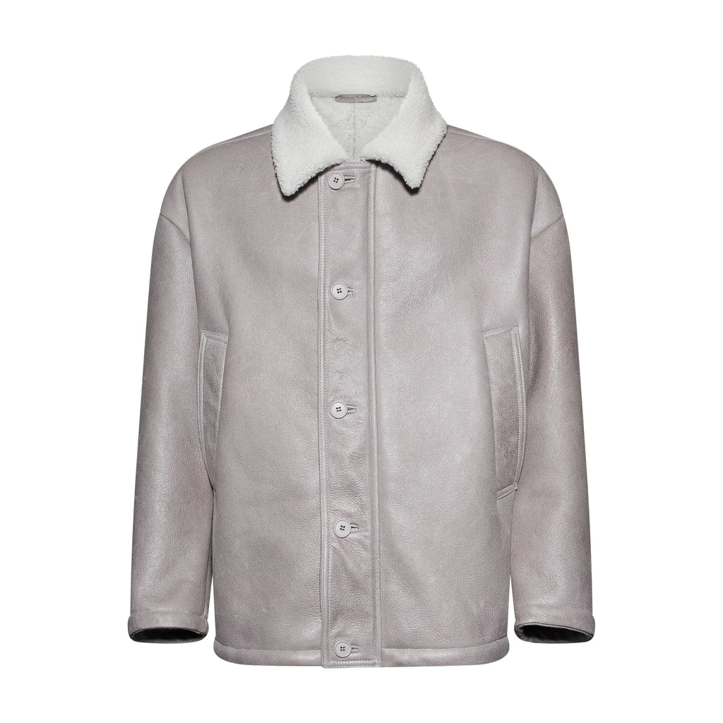 GIACCA IN SHEARLING - GREY/WHITE – vista frontale