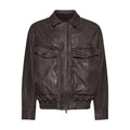GIACCA BOMBER IN PELLE PLONGÉ STROPICCIATA - COFFEE – vista frontale