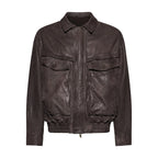GIACCA BOMBER IN PELLE PLONGÉ STROPICCIATA - COFFEE – vista frontale