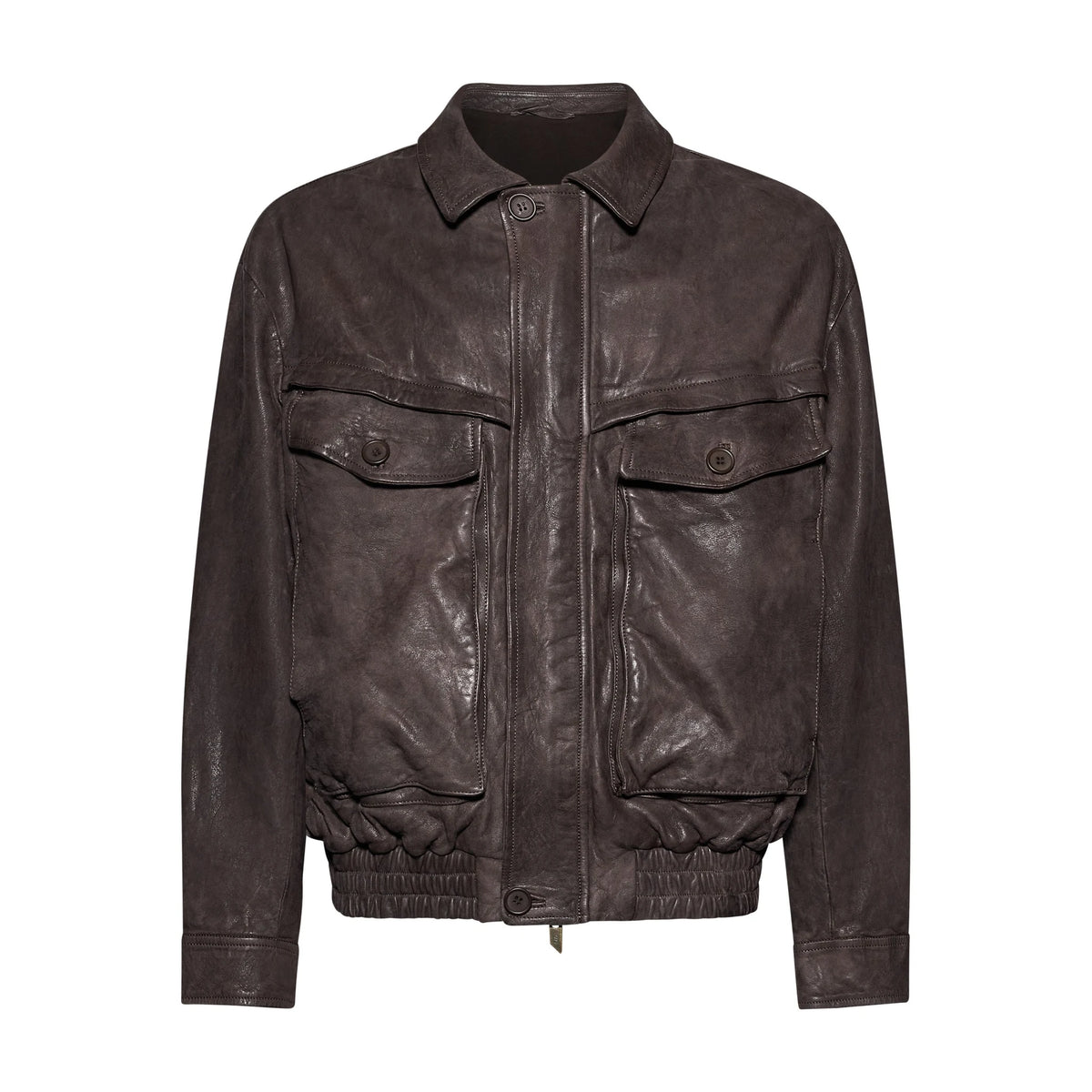 GIACCA BOMBER IN PELLE PLONGÉ STROPICCIATA - COFFEE – vista frontale