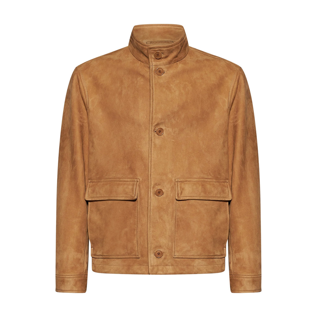 GIACCA IN PELLE SCAMOSCIATA - BEIGE – vista frontale