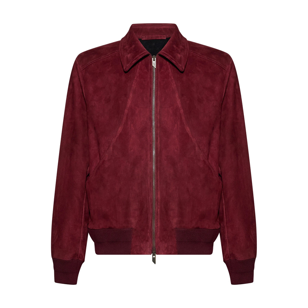 BOMBER IN PELLE SCAMOSCIATA - BORDEAUX – vista frontale