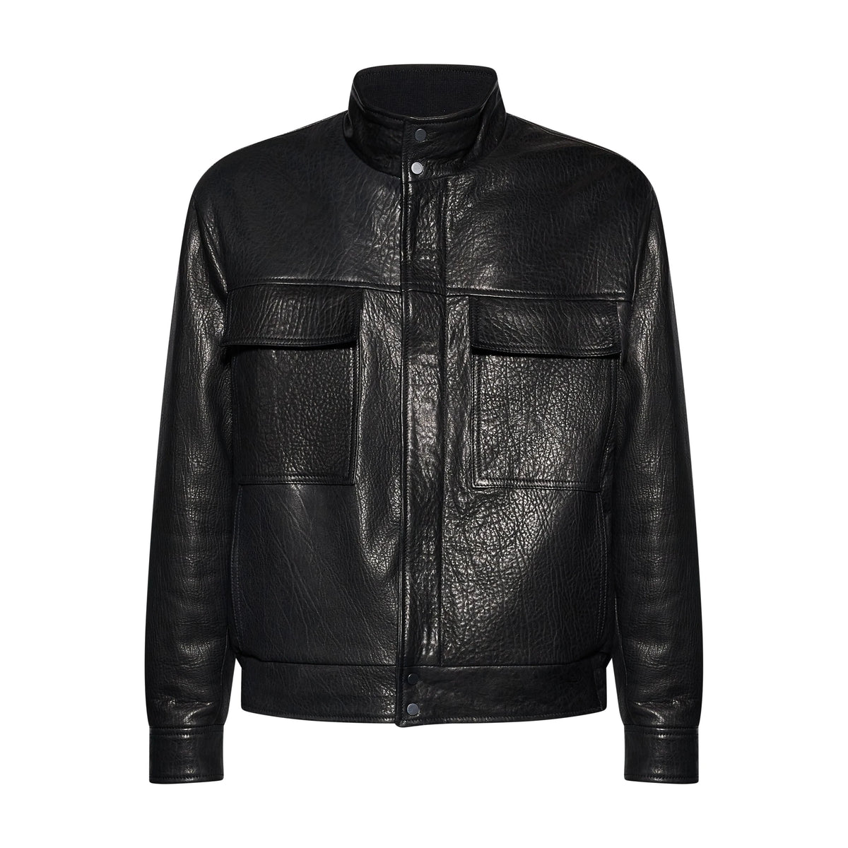 BOMBER IN PELLE STROPICCIATA- BLACK – vista frontale