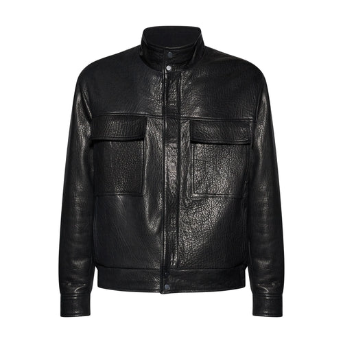 BOMBER IN PELLE STROPICCIATA- BLACK – vista frontale