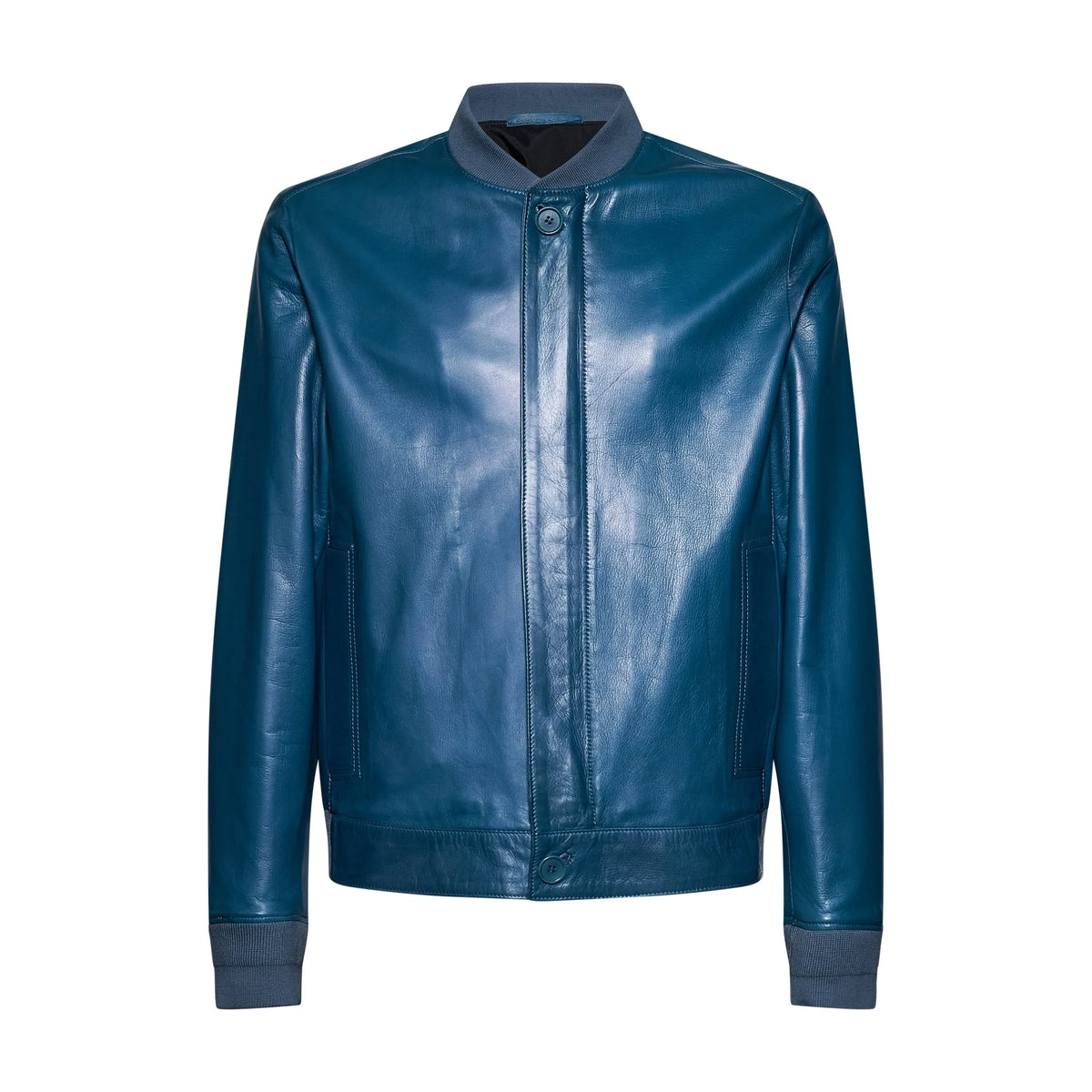GIACCA BOMBER IN PELLE - TEAL – vista frontale