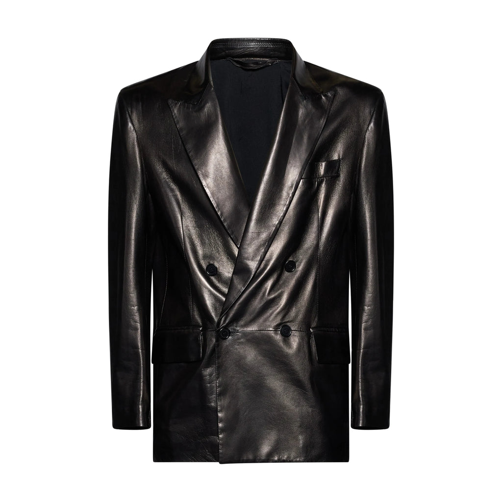 BLAZER DOPPIOPETTO IN PELLE - BLACK – vista frontale