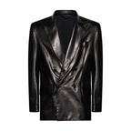 BLAZER DOPPIOPETTO IN PELLE - BLACK – vista frontale