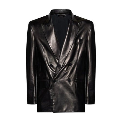 BLAZER DOPPIOPETTO IN PELLE - BLACK – vista frontale