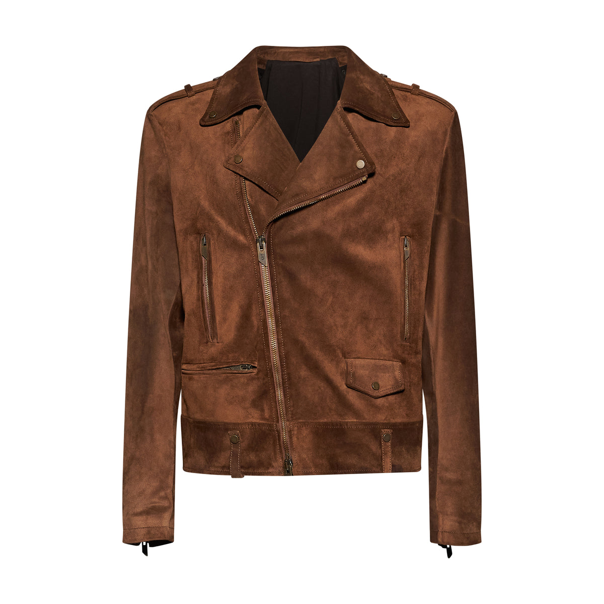 Giacca biker in pelle scamosciata - tobacco – vista frontale