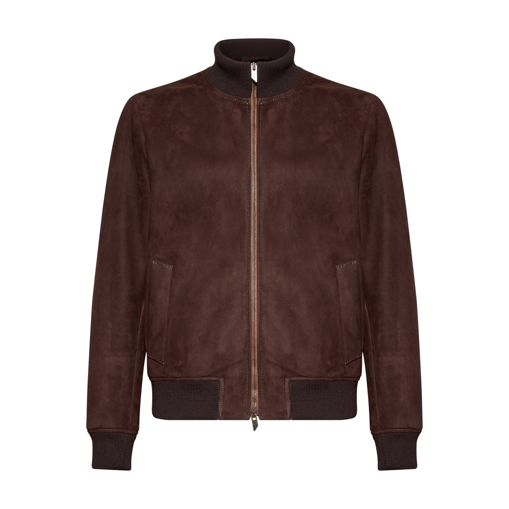 Bomber in pelle scamosciata - chocolate – vista frontale
