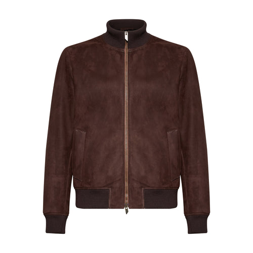 Bomber in pelle scamosciata - chocolate – vista frontale