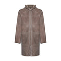 Cappotto in pelle plongé stropicciato con cappuccio - stone – vista frontale