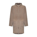 Cappotto in pelle plongé stropicciato con cappuccio - stone – vista aggiuntiva 3