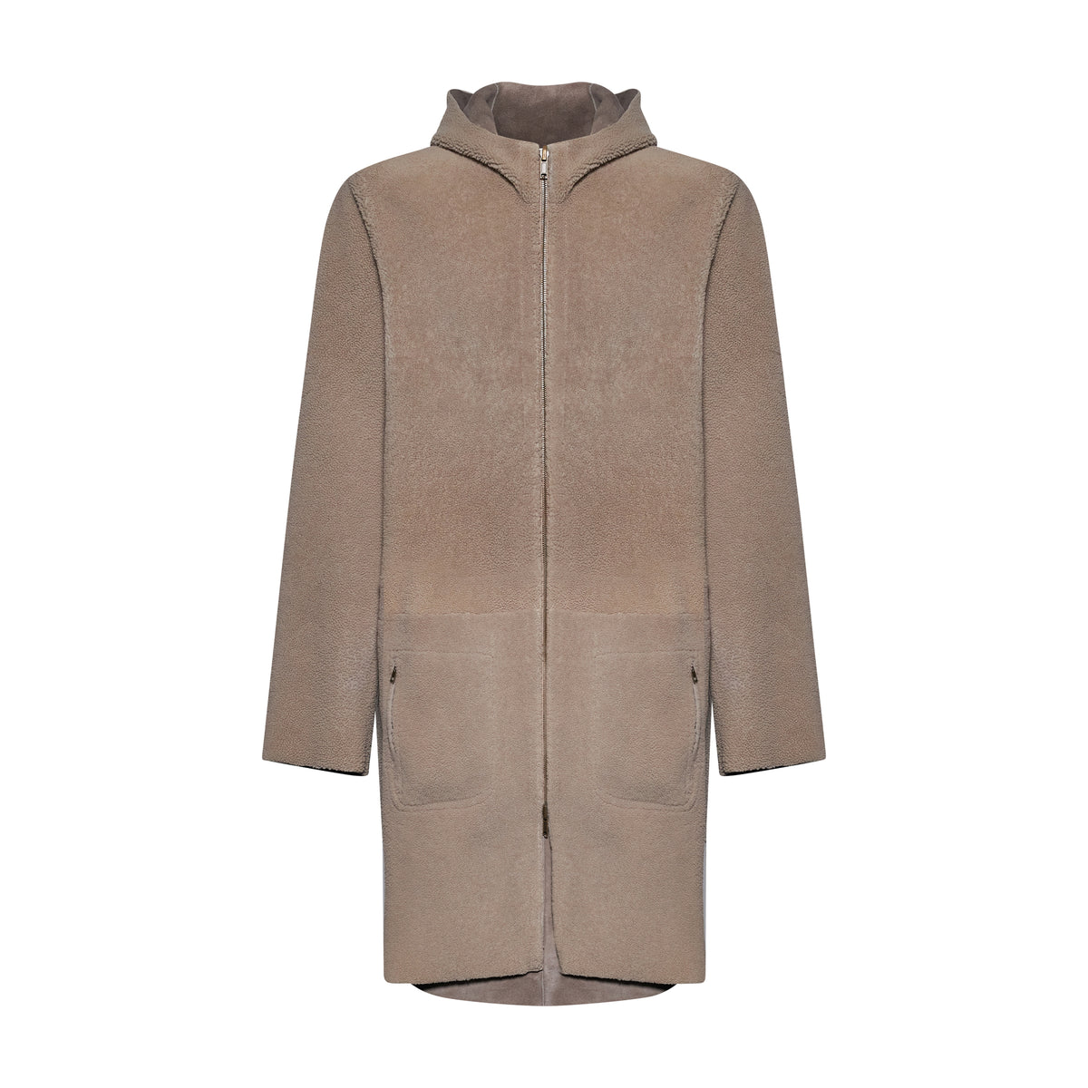 Cappotto in pelle plongé stropicciato con cappuccio - stone – vista aggiuntiva 3