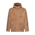 Giacca in shearling reversibile con cappuccio - choco – vista frontale