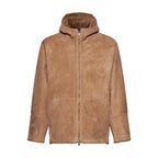 Giacca in shearling reversibile con cappuccio - choco – vista frontale