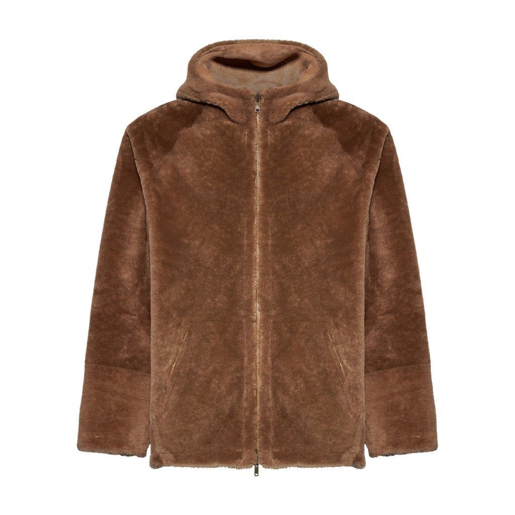 Giacca in shearling reversibile con cappuccio - choco – vista aggiuntiva 3