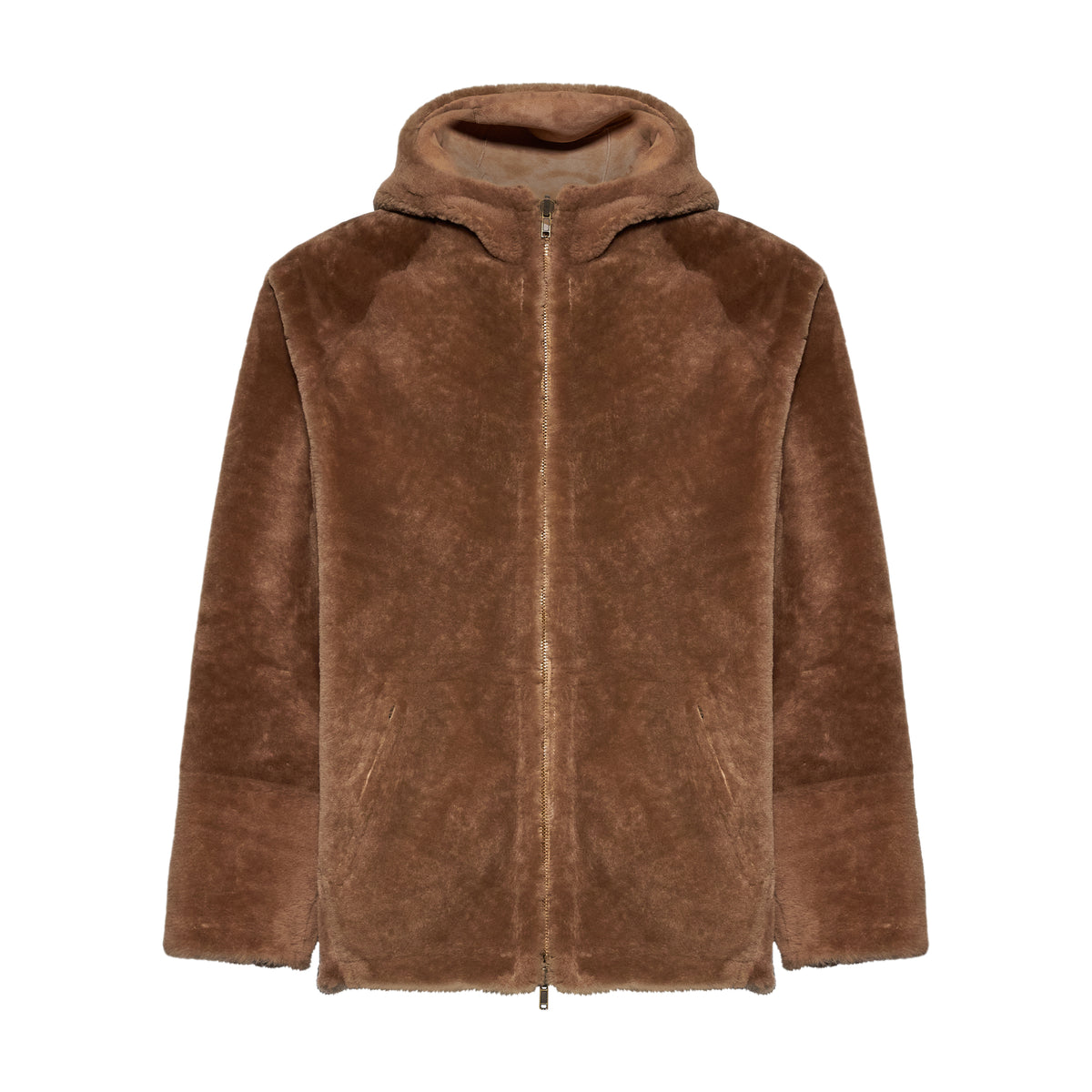 Giacca in shearling reversibile con cappuccio - choco – vista aggiuntiva 3