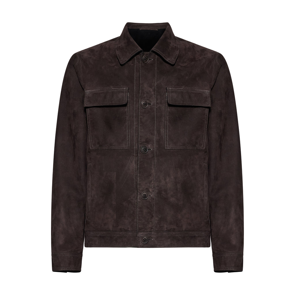 Giacca in pelle scamosciata - dark brown – vista frontale