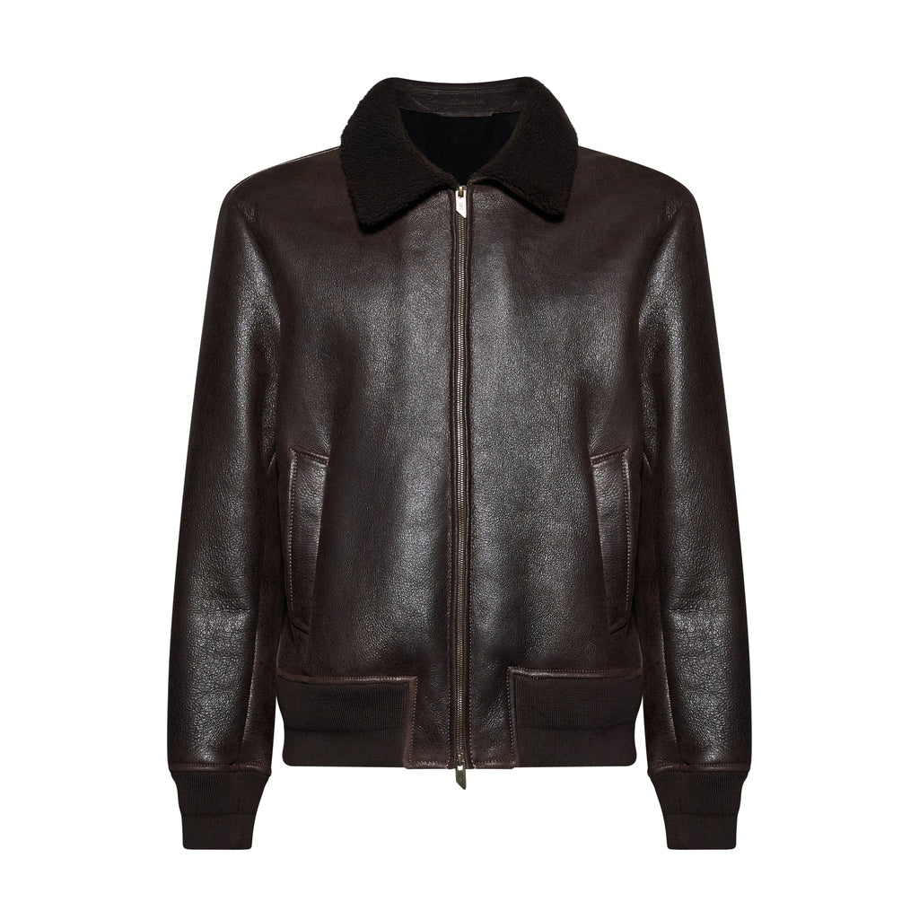 Bomber in shearling cerato - dark brown – vista frontale