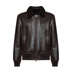 Bomber in shearling cerato - dark brown – vista frontale