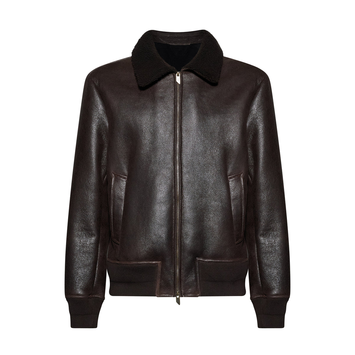 Bomber in shearling cerato - dark brown – vista frontale