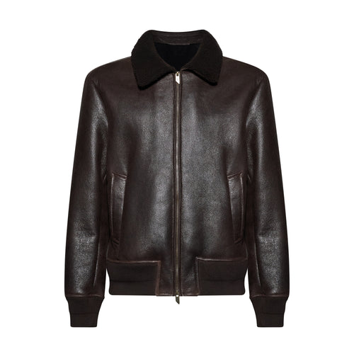 Bomber in shearling cerato - dark brown – vista frontale