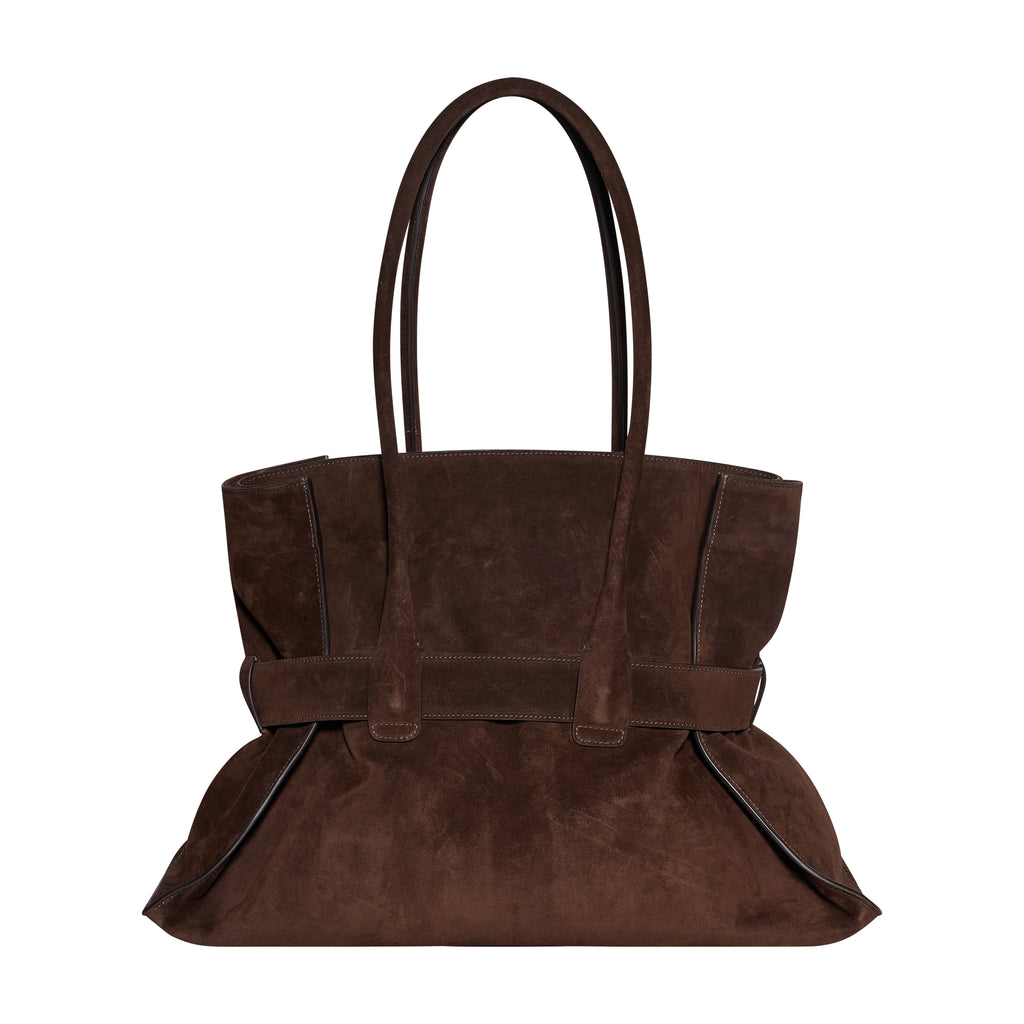 BORSA MAXI SHOPPING IN PELLE SCAMOSCIATA - CHOCOLATE