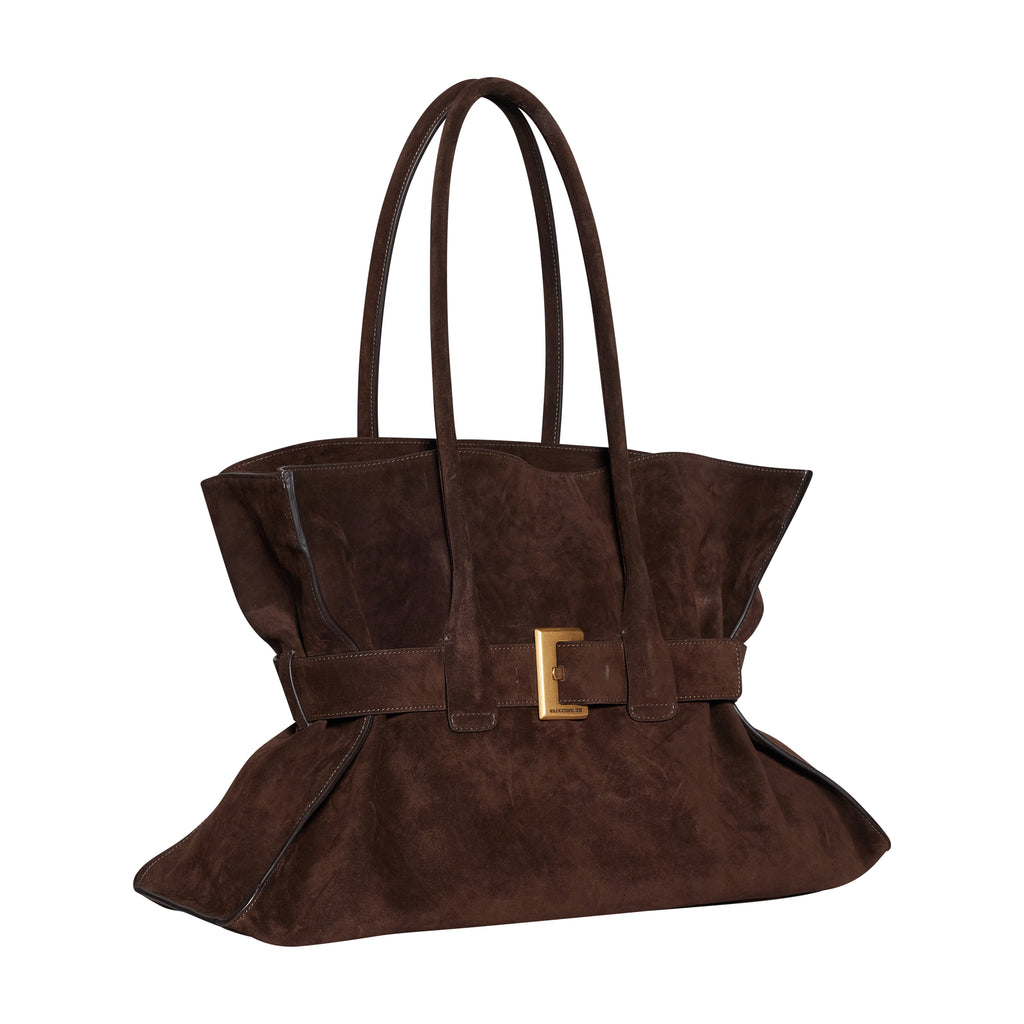 BORSA MAXI SHOPPING IN PELLE SCAMOSCIATA - CHOCOLATE