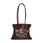 CROCODILE-PRINT LEATHER SHOPPING BAG - WINE