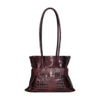 CROCODILE-PRINT LEATHER SHOPPING BAG - WINE
