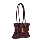 CROCODILE-PRINT LEATHER SHOPPING BAG - WINE