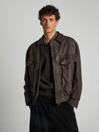 BOMBERJACKE AUS GESTRÄPFTEM LEDER – COFFEE