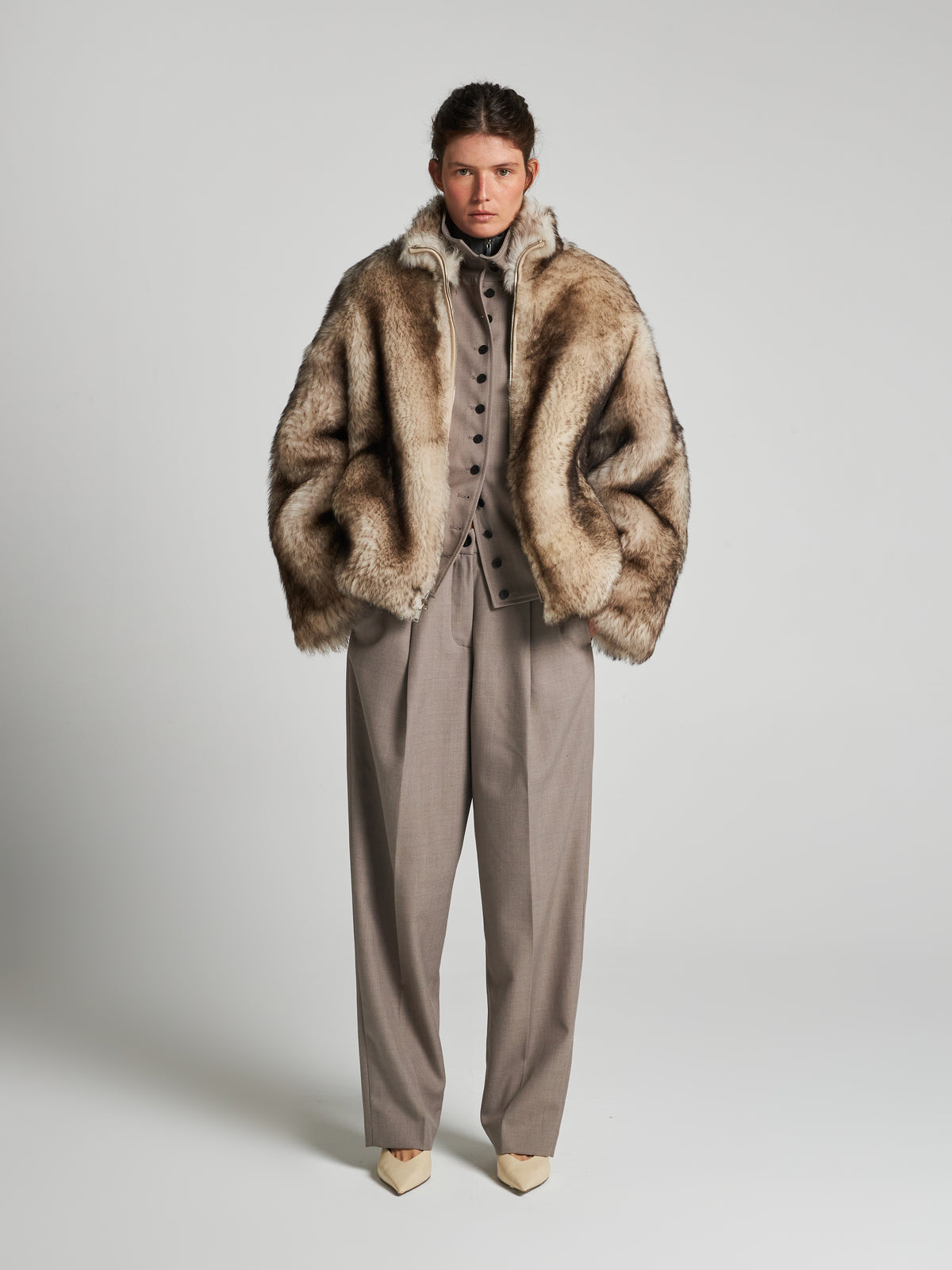 GIACCA IN SHEARLING - IVORY/DARK BROWN