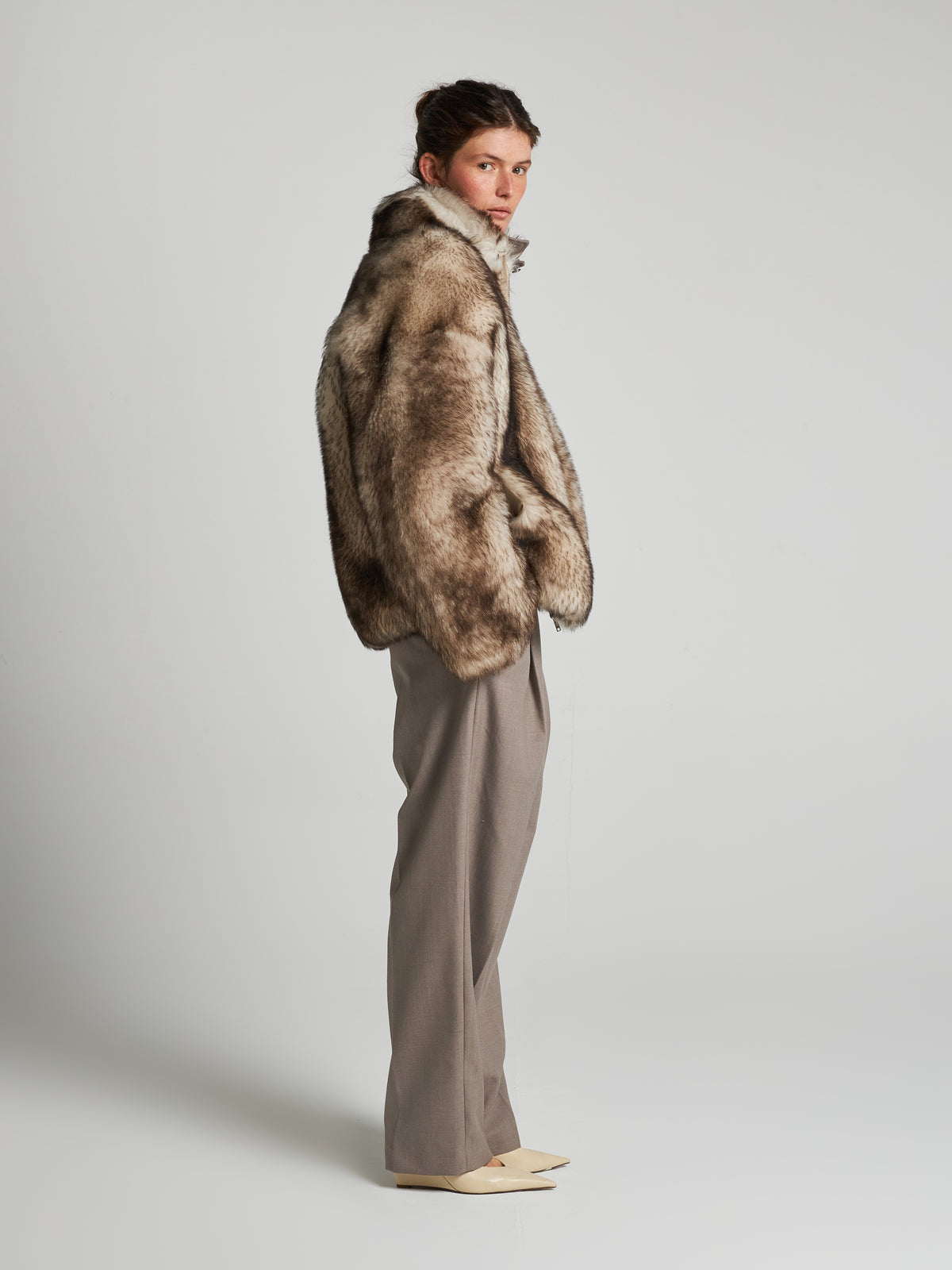 GIACCA IN SHEARLING - IVORY/DARK BROWN