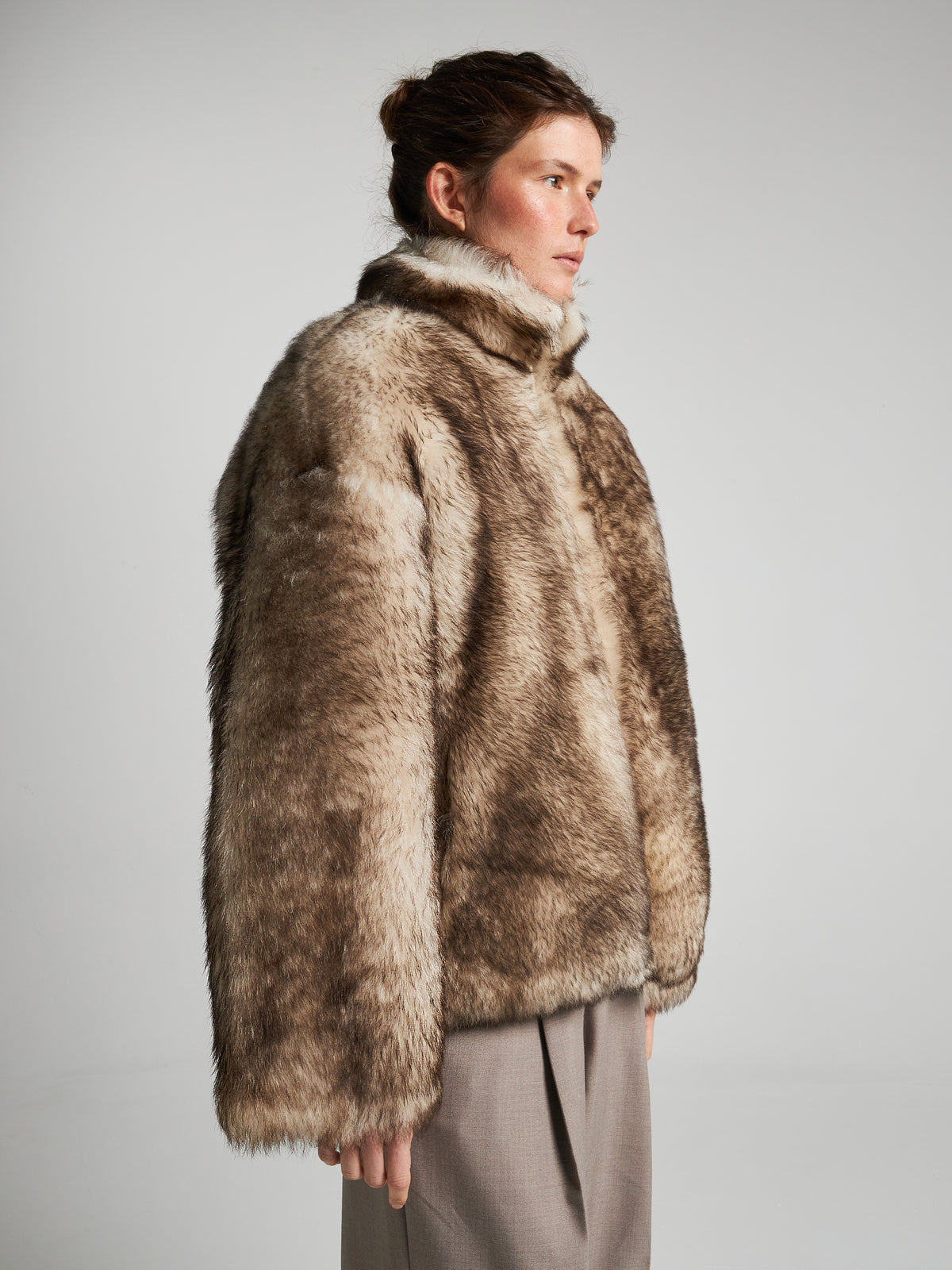 GIACCA IN SHEARLING - IVORY/DARK BROWN