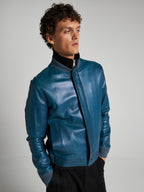 LEATHER BOMBER JACKET - TEAL