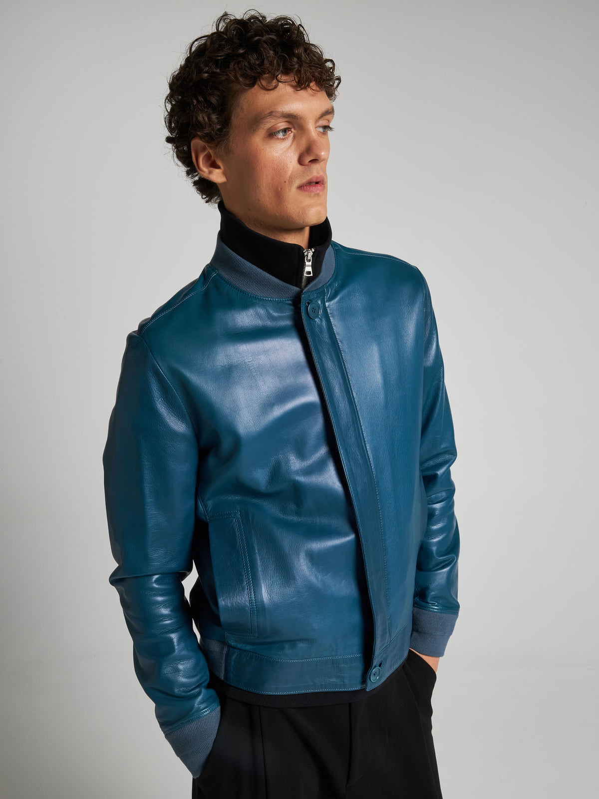 GIACCA BOMBER IN PELLE - TEAL