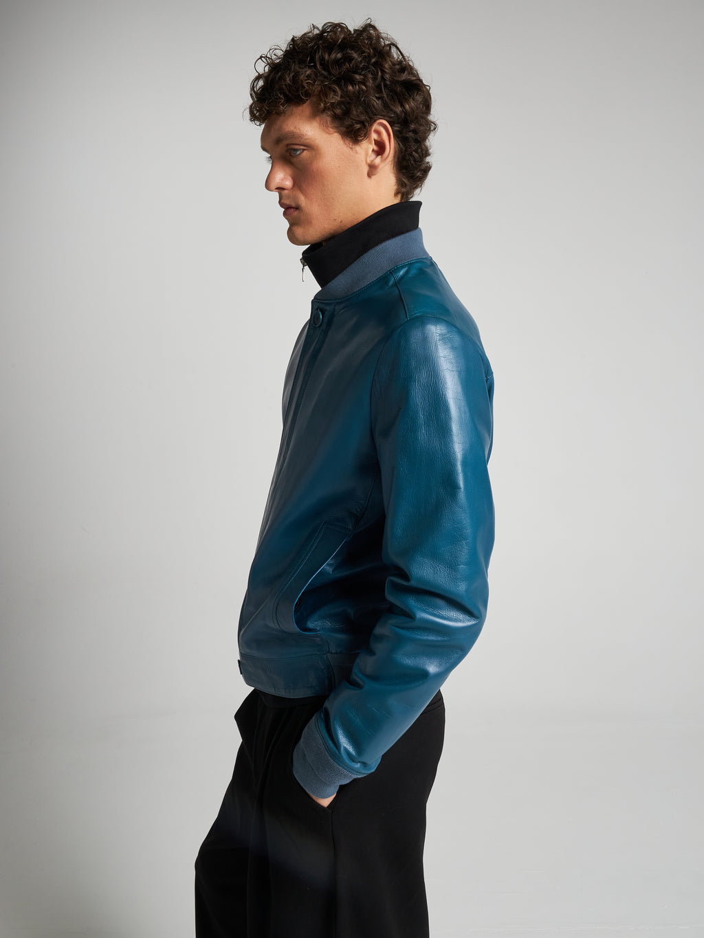 LEATHER BOMBER JACKET - TEAL