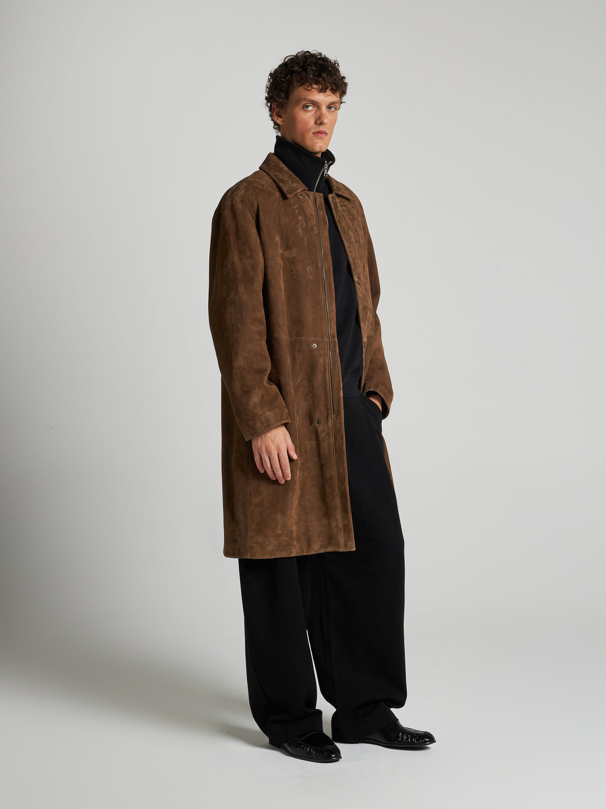 CAPPOTTO IN PELLE SCAMOSCIATA - TERRA