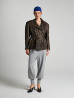 GIACCA BIKER IN PELLE EFFETTO CORTECCIA- BROWN